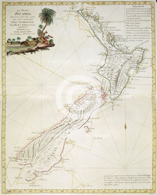 Map of New Zealand, 1778. Creator: Giuliano Zuliani.