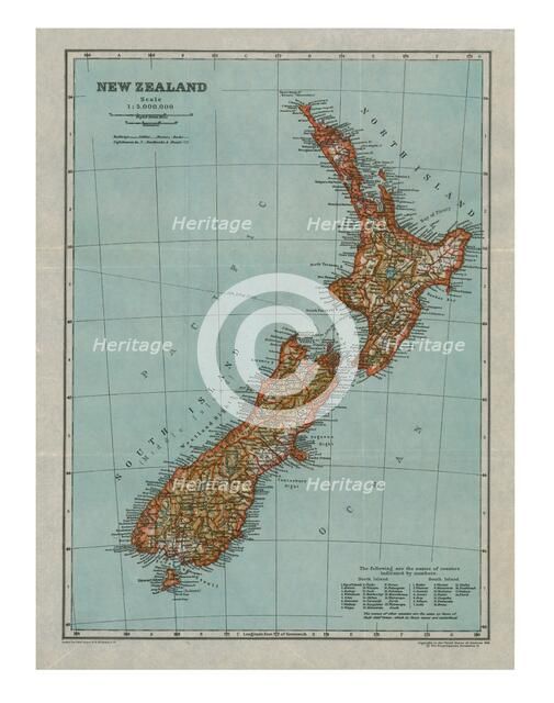 Map of New Zealand, c1910. Artist: Gull Engraving Company.