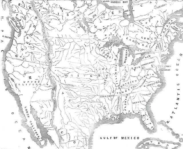 Map of North America, showing the...positions of Texas and Oregon with the United States, 1845. Creator: Unknown.
