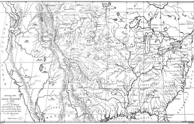 Map of North America with locations of Native American tribes, 1841.Artist: Myers and Co