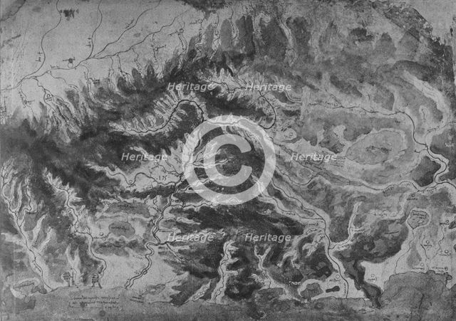 'Map of Northern Italy, Showing the Watershed of the Arno', c1480 (1945). Artist: Leonardo da Vinci.