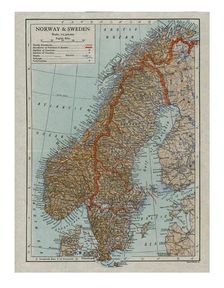 Map of Norway and Sweden, c19th century