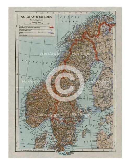 Map of Norway and Sweden, c19th century. Artist: Unknown.