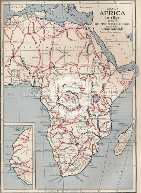 Map of Africa in 1891 showing routes of explorers, 1906. Artist: Unknown.