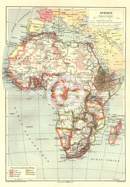 ''Map of Afrique showing Possessions et protectorats d'Europe', 1914. Creator: Unknown.
