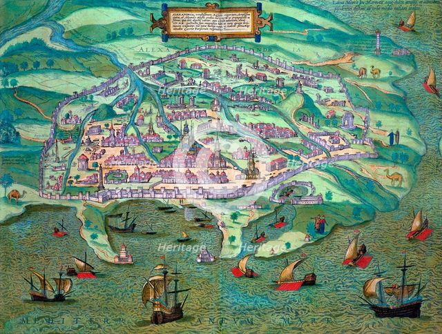 Map of Alexandria, Egypt, c1572. Creator: Joris Hoefnagel.