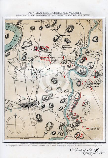 Map of Antietam, Sharpsburg and Vicinity, Maryland, 1862 (1862-1867).Artist: Rae Smith