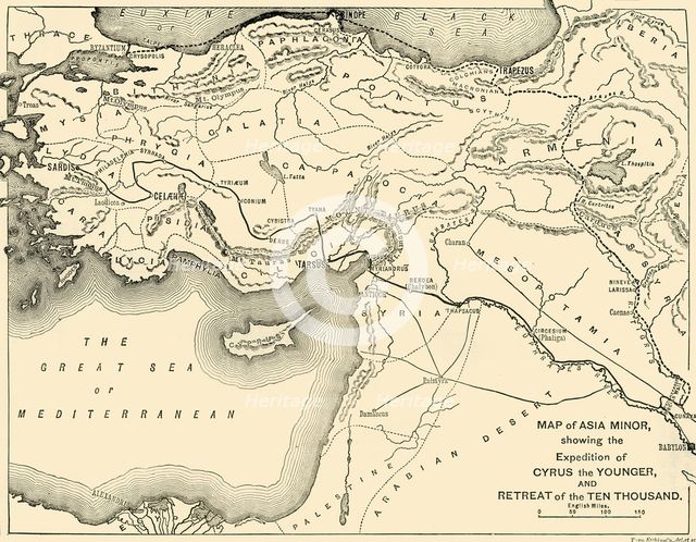 'Map of Asia Minor,  Expedition of Cyrus the Younger, and Retreat of the Ten Thousand', 1890. Creator: Unknown.