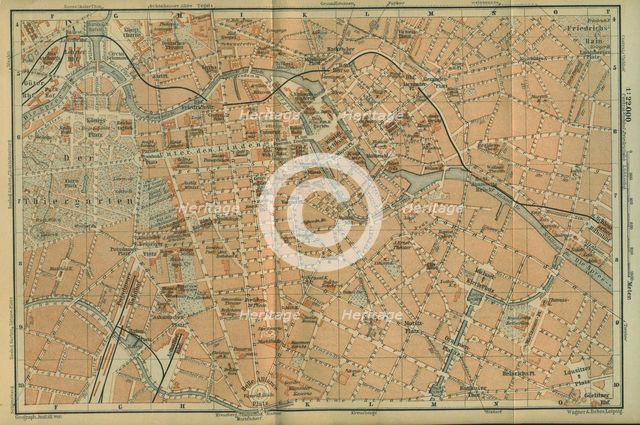 Map of Berlin Center, from a travel guide Baedeker's Northeast Germany, 1892. Artist: Wagner & Debes, Leipzig  