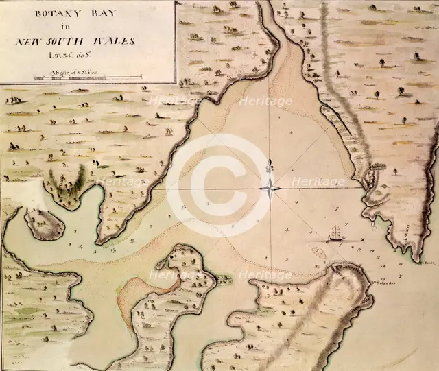 Map of Botany Bay, New South Wales, Australia, 1770. Creator: Captain James Cook.