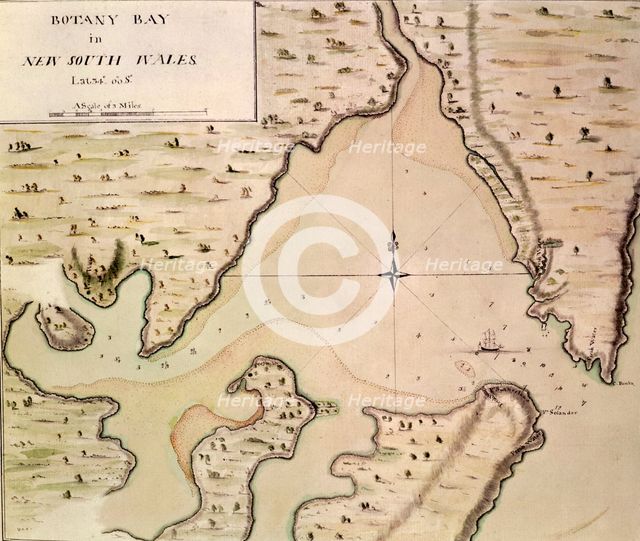Map of Botany Bay, New South Wales, Australia, 1770. Creator: Captain James Cook.