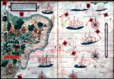 Map of Brazil by Portuguese navigators Pedro Reinel and Lopo Homen, c1525. Artist: Pedro Reinel
