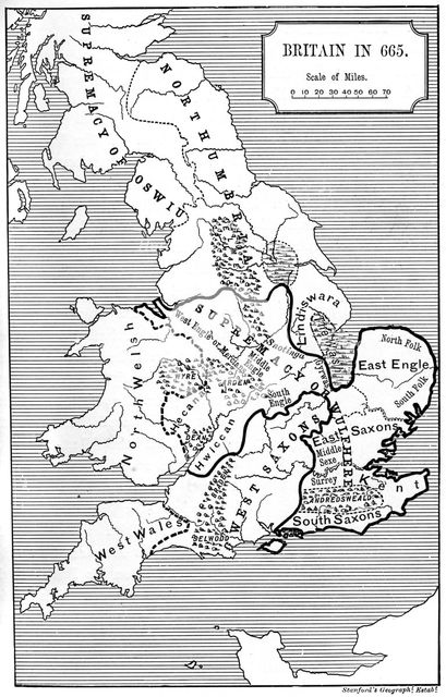 Map of Britain in 665, (1892). Artist: Unknown