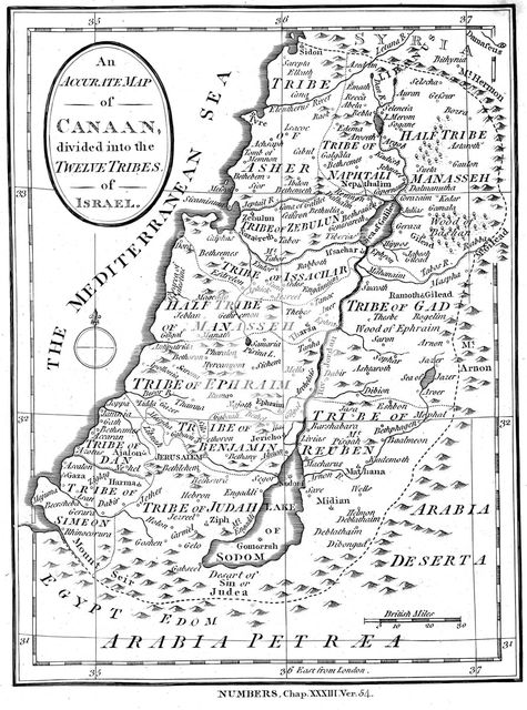 Map of Canaan divided into the twelve tribes of Israel, c1830. Artist: Unknown