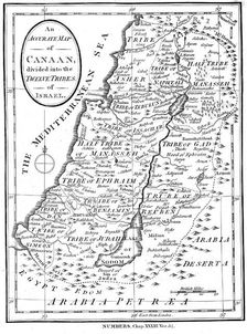 Map of Canaan divided into the twelve tribes of Israel, c1830