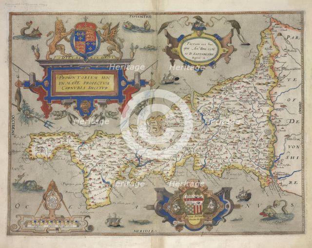 Map of Cornwall, 1579.  Creator: Christopher Saxton.