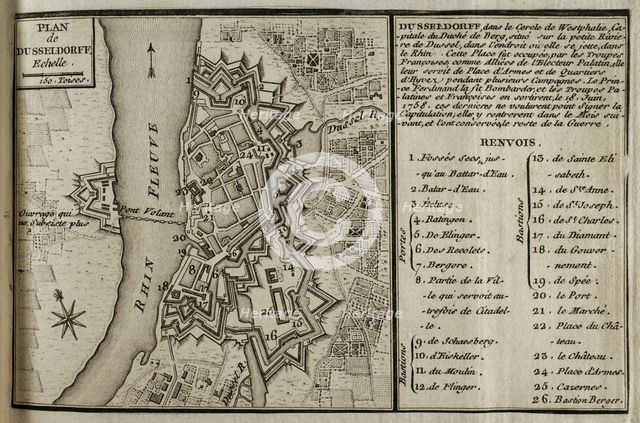 Map of Dusseldorf, 1758 (1765). Creator: Jean de Beaurain.