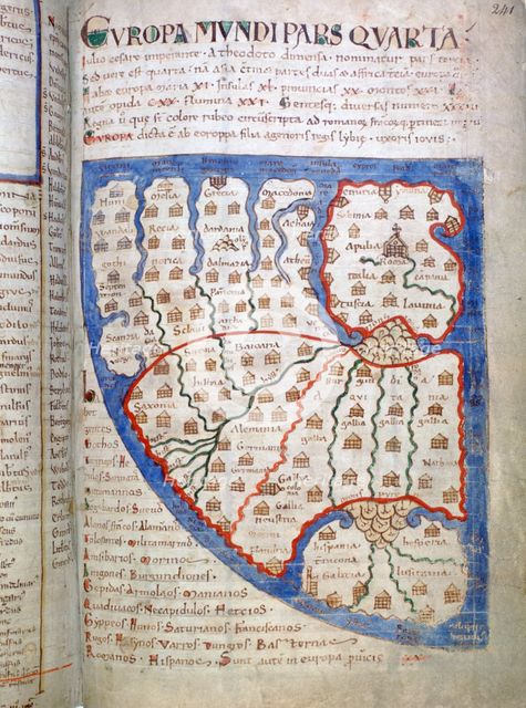 Map of Europe, a page from Liber Floridus, 12th century. Artist: Unknown