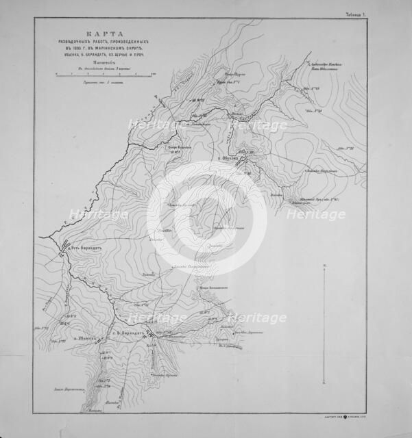 Map of exploration work carried out in 1895 in the Mariinsky District. Ubienka.., 1895.  Creator: Unknown.