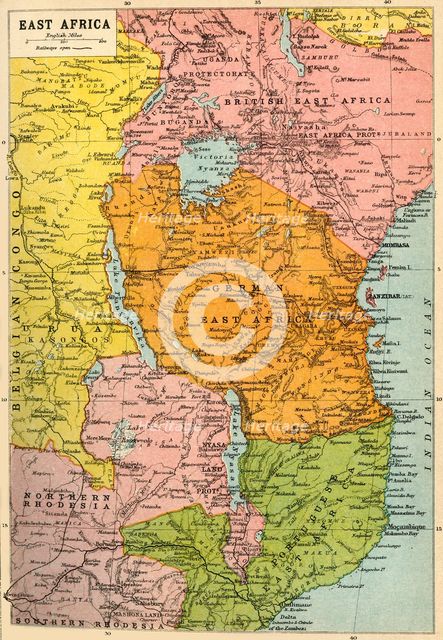 Map of East Africa, First World War, (c1920). Creator: John Bartholomew & Son.