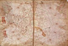 Map of Eastern Europe and the Byzantine Empire, Catalan Portolan chart, 1325. Creator: Pietro Vesconte