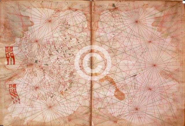 Map of Eastern Europe and the Byzantine Empire, Catalan Portolan chart, 1325. Creator: Pietro Vesconte.