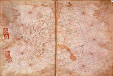 Map of Eastern Europe and the Byzantine Empire, Catalan Portolan chart, 1325. Creator: Pietro Vesconte