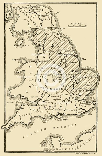 'Map of England, Showing Anglo-Saxon Kingdoms and Danish Districts', (c9th century), 189 Creator: Unknown.