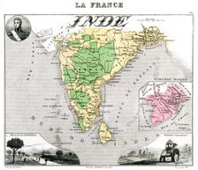 Map of French-occupied India, late 19th century.Artist: Edmond Dyonnet