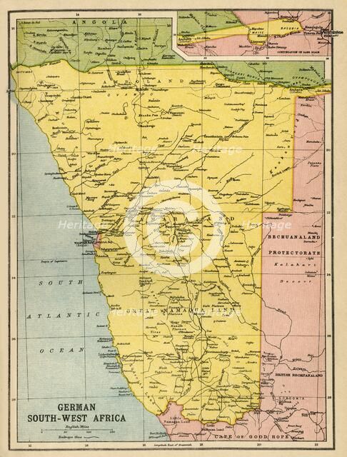 Map of German South West Africa, First World War, (c1920). Creator: John Bartholomew & Son.