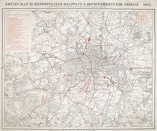 Map of Greater London showing the Metropolitan Railways and improvements in 1866. Artist: Anon