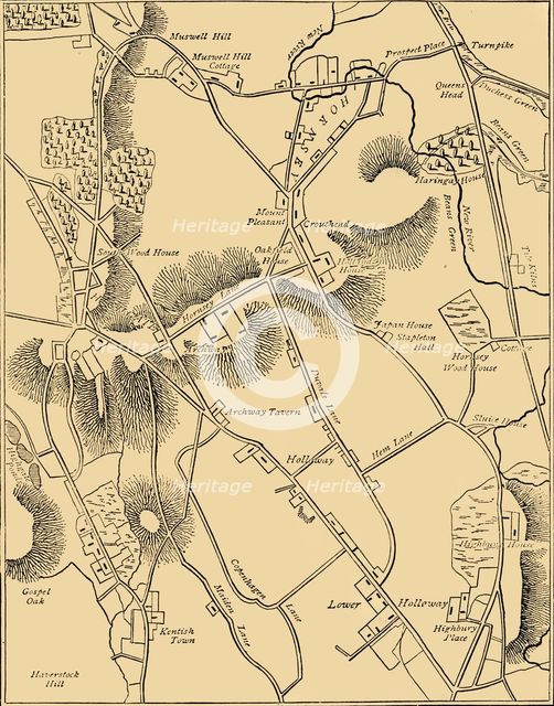 'Map of Hornsey and Neighbourhood in 1819', (c1876). Creator: Unknown.