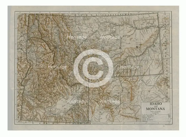 Map of Idaho and Montana, USA, c1910s. Creator: Emery Walker Ltd.