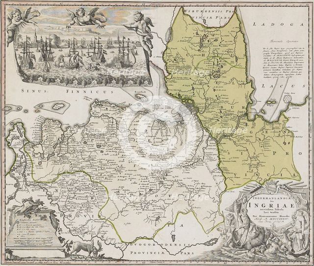 Map of Ingria with View of Saint Petersburg. Artist: Homann, Johann Baptist (1663-1724)