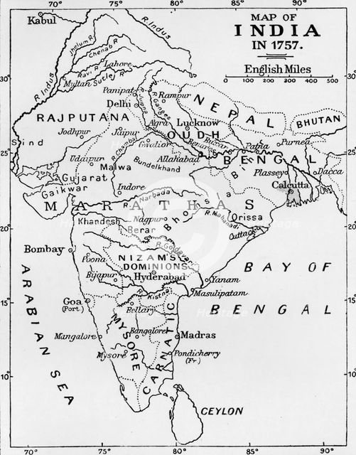 'Map of India in 1757', (c1912). Artist: Unknown.
