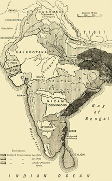 Map of India, Showing the British Possessions in 1780,1800, and at the Present Time 1890. Creator: Unknown