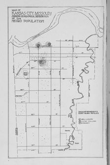 Map of Kansas City, Missouri; Showing geographical distribution on Negro Population, 1913. Creator: Unknown