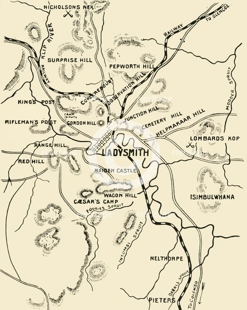 'Map of Ladysmith and Surrounding Heights', 1900. Creator: Unknown.