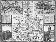 Map of London, Westminster and Middlesex, late 16th-early 17th century. Creator: John Speed