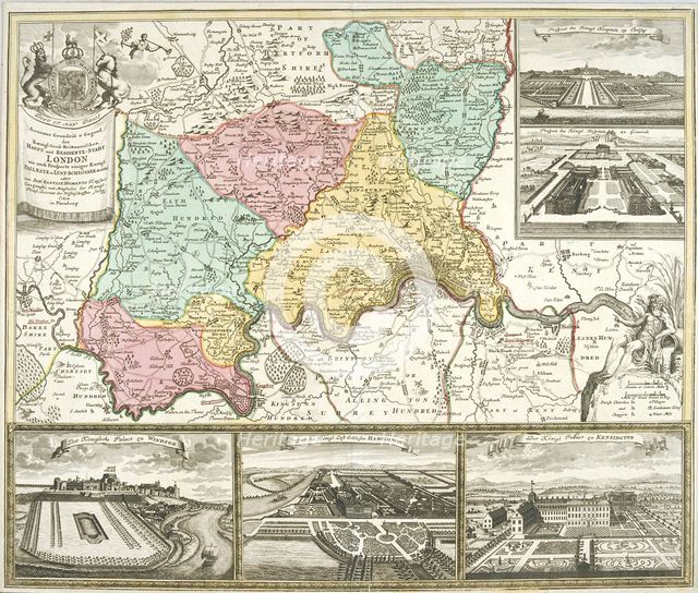 Map of London and surrounding counties, 1710. Artist: Anon