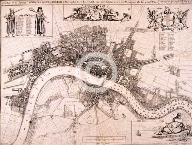 Map of London, c1680. Artist: John Oliver