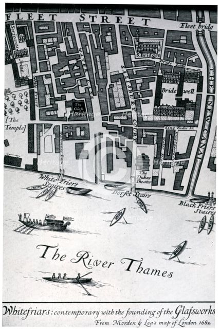Map of London featuring Whitefriars, 1682 (1930).Artist: Morden & Lea