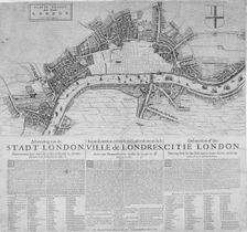 Map of London showing the destruction caused by the Great Fire, 1666. Artist: Anon