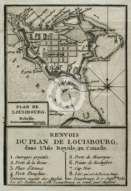 Map of Louisbourg, Nova Scotia, Canada, 1765.  Creator: Jean de Beaurain.