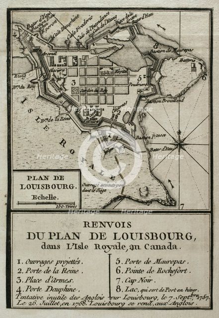 Map of Louisbourg, Nova Scotia, Canada, 1765.  Creator: Jean de Beaurain.
