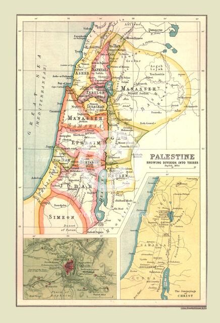 Map of Palestine, Showing Division into Tribes, (1902). Creator: Unknown.