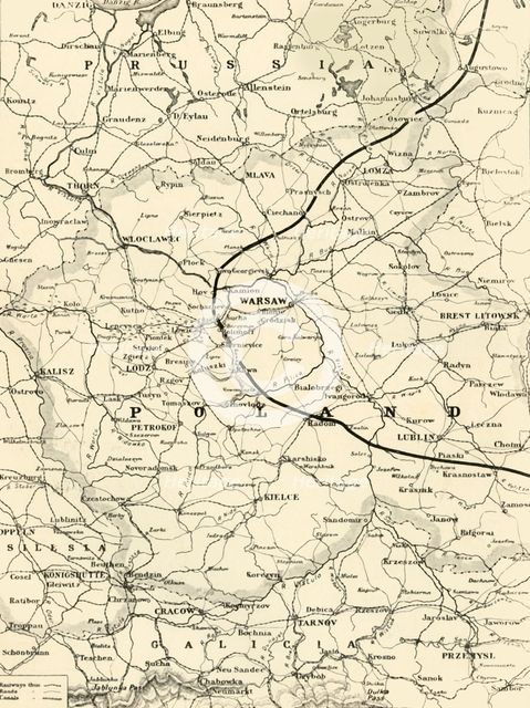 'Map of Poland Showing Position of Conflicting Nations on July 24th, 1915', 1916. Creator: Unknown.
