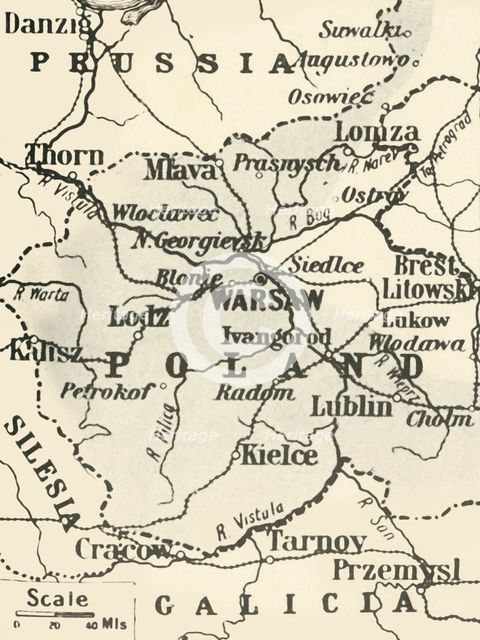 'Map of Poland Showing Russian Territory Occupied by Germany in August, 1915', 1916. Creator: Unknown.