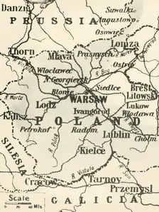 Map of Poland Showing Russian Territory Occupied by Germany in August, 1915 1916. Creator: Unknown