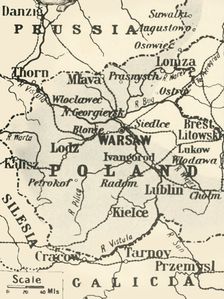 Map of Poland Showing Russian Territory Occupied by Germany in August, 1915 1916. Creator: Unknown